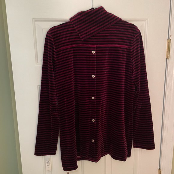 Talbots Red and Black Striped Cowl-Neck Top (New w/Tag) Size Medium - Picture 2 of 4